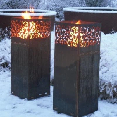 corten steel ornamental arcs burner in black