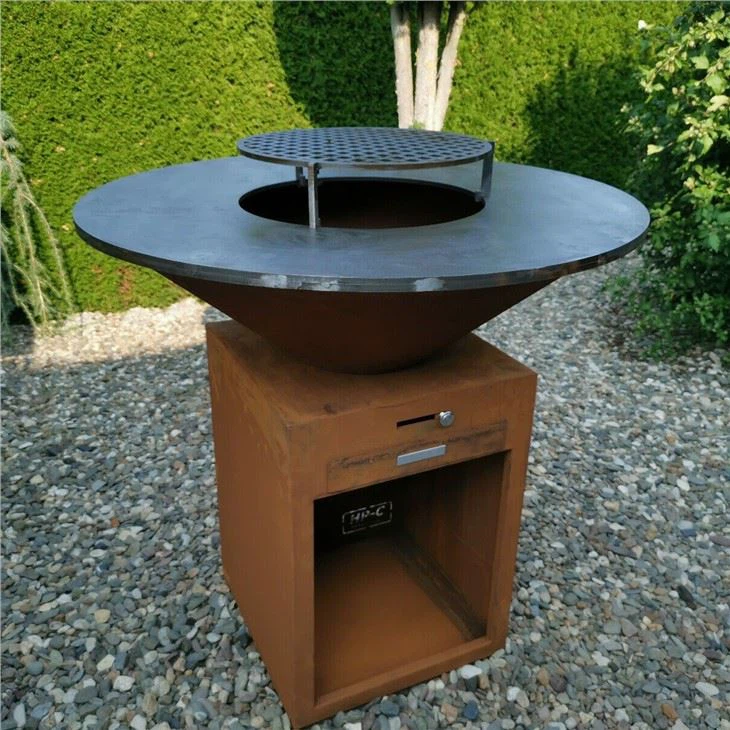 Yuvarlak Ahşap Yanan Corten Çelik Metal Barbekü Izgaraları