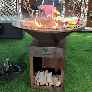Corten Çelik Ocak Izgara Ateş Çukuru Açık Veranda Çelik Barbekü Ateş Çukuru Izgara Masası