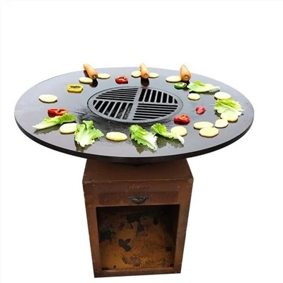 Corten Ateş Çukuru Masa Barbekü Izgara