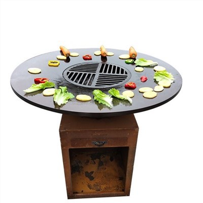 Açık Corten Çelik Ahşap Barbekü Izgaraları