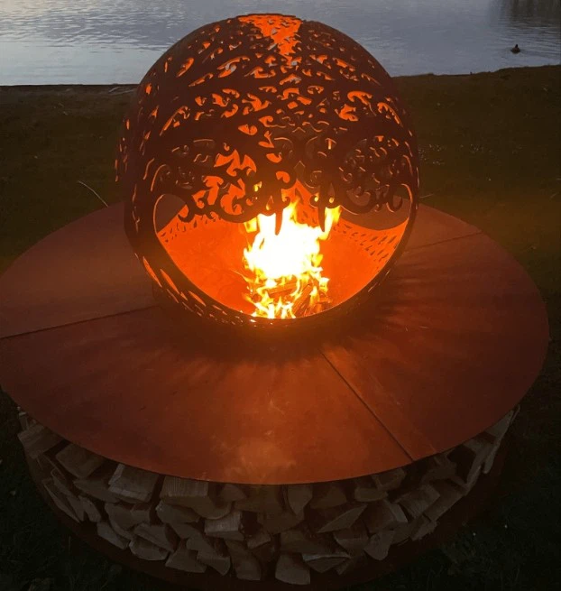 Corten Firepit Table With Wood Storage