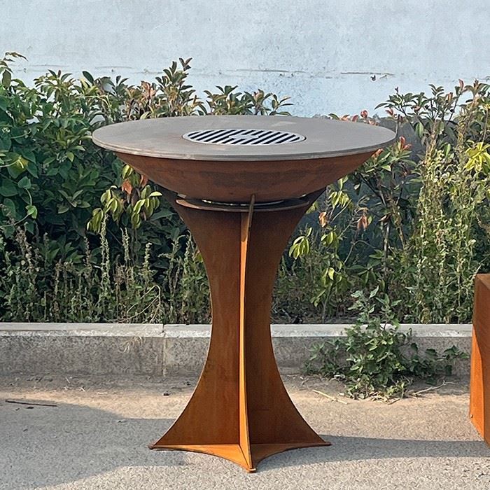 Outdoor Kitchen BBQ Grill Wood Burning Rusty Steel BBQ Grill suppliers